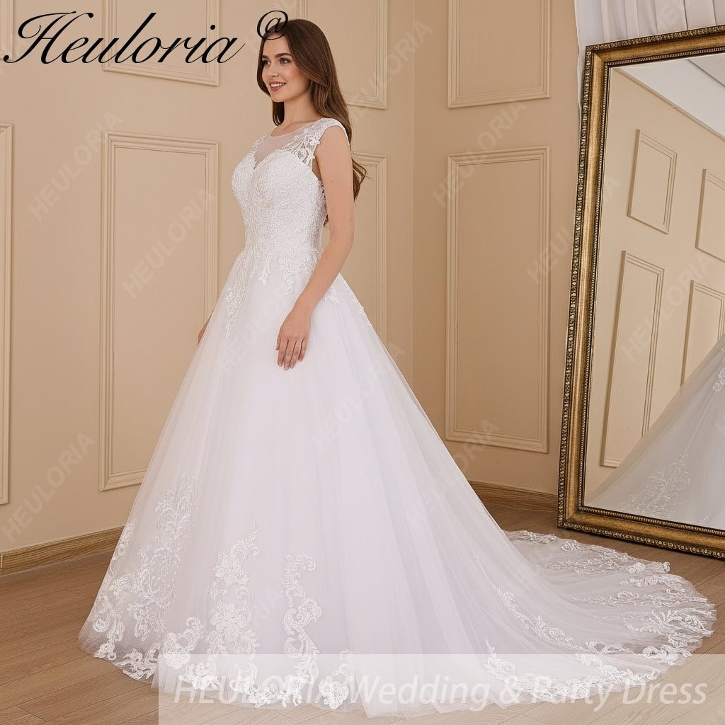 HEULORIA A-line Court Train Tulle Lace Wedding Dress With Sequins AL-614A