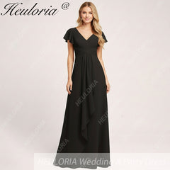 HEULORIA Long Bridemaid dress short sleeve V neck chiffon party dress formal dress ED-135