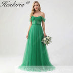 HEULORIA Emerald Green Off-the-Shoulder Tulle Gown - Corset Bodice A-Line Evening Dress ED-262