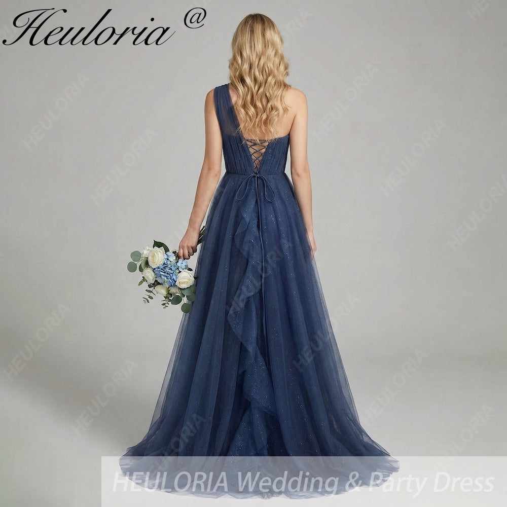HEULORIA Sparkling One-Shoulder Cascading Ruffle Tulle Prom Gown - Elegant Lace-Up Back Formal Dress ED-250 Image secondaire du produit
