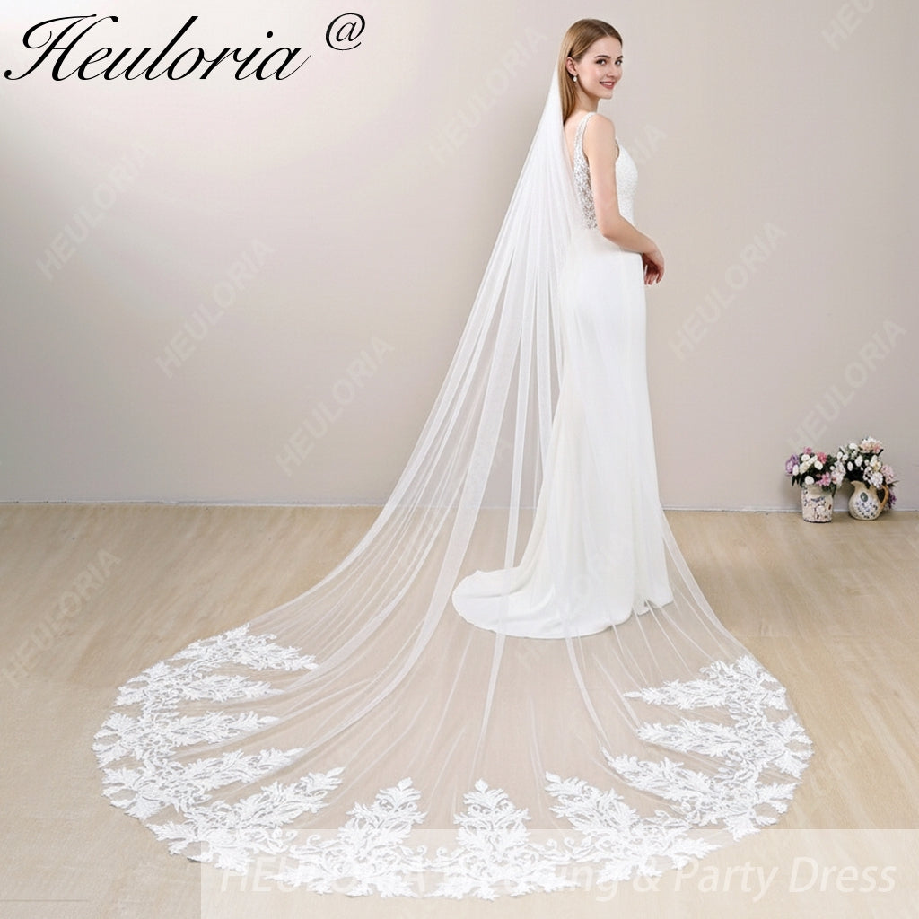 Cathedral Wedding Veil Lace bridal veil with Metal Comb Length 300cm width 300cm for Bride VL-134