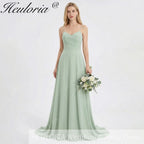 HEULORIA Dusty Sage Chiffon A-Line Bridesmaid Dress with Ruched Sweetheart Neckline and Spaghetti Straps ED-268