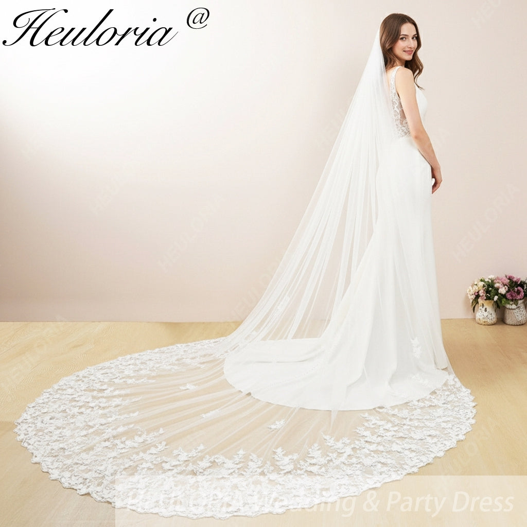 Cathedral Wedding Veil Lace bridal veil with Metal Comb Length 300cm width 300cm for Bride VL-132