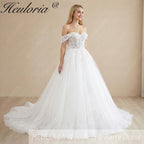 HEULORIA Ethereal Off-The-Shoulder Sweetheart Lace Wedding Dress with Chapel Train BA-1043