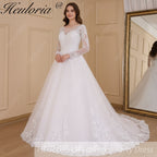 HEULORIA Princess Ball Gown Wedding Dress long sleeve sweetheart plus size robe de mariee Lace beading bride dress court train BA-640