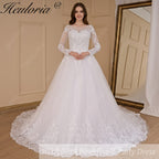 HEULORIA Princess Wedding Dress long sleeve bride dress V neck plus size robe de mariee Lace beading Wedding Bridal Gown BA-684