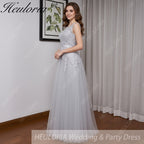 HEULORIA Long Bridemaid dress round neck lace beads tulle party dress formal dress ED-75P