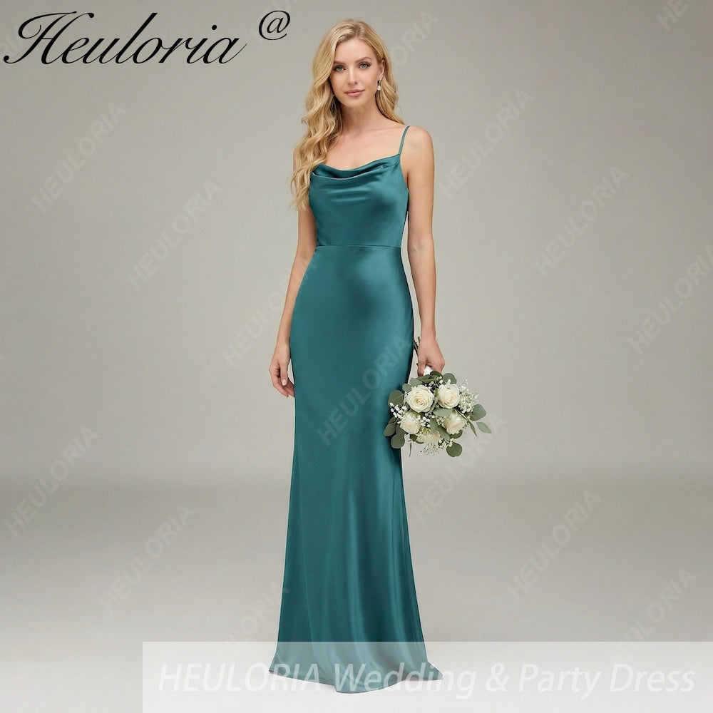 HEULORIA Elegant Cowl Neck Satin Floor-Length Bridesmaid Dress with Delicate Spaghetti Straps ED-253