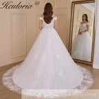 HEULORIA Ball-Gown/Princess Off the Shoulder Court Train Tulle Lace Wedding Dress With Sequins Beading BA-616
