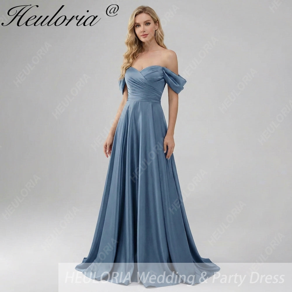 HEULORIA Elegant Off-The-Shoulder Pleated Satin Gown - Sweetheart Neckline A-Line Formal Evening Dress ED-232