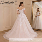 HEULORIA A-line Off the Shoulder Court Train Tulle Lace Wedding Dress AL-677