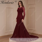 HEULORIA Mermaid Evening Dresses Long sleeve lace applique wedding dress formal prom dress