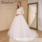 HEULORIA elegant A line wedding dress long sleeve Sparkly Glitter lace beading bride dress Robe De Mariee Wedding Bride Dress AL-820