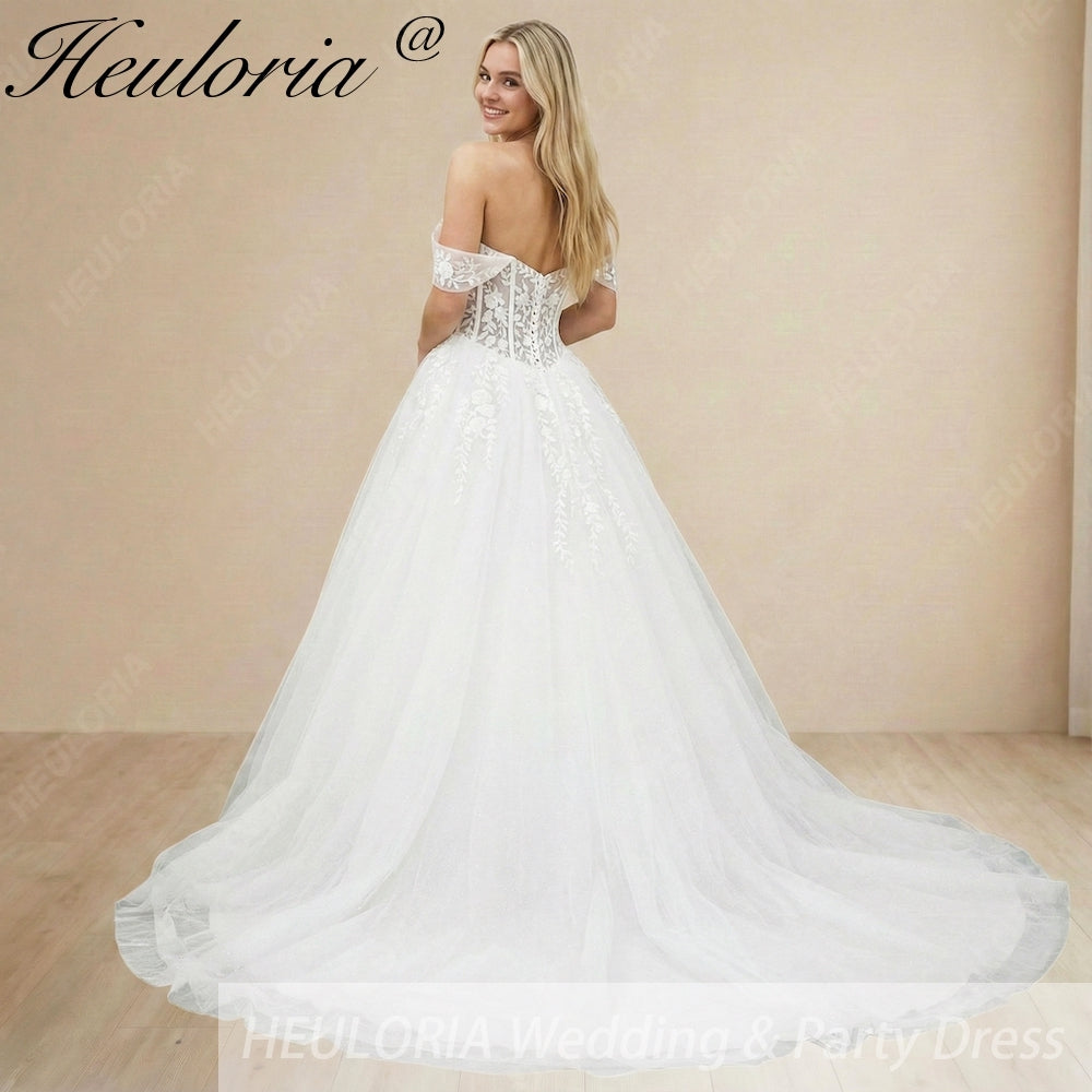 Heuloria Enchanting Off-the-Shoulder Sweetheart Ball Gown - Floral Lace Corset Wedding Dress with Glitter Tulle AL-1011 Secondary image