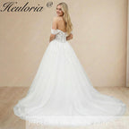 Heuloria Enchanting Off-the-Shoulder Sweetheart Ball Gown - Floral Lace Corset Wedding Dress with Glitter Tulle AL-1011