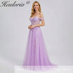 HEULORIA Lilac Off-The-Shoulder Sweetheart Prom Dress with 3D Floral Appliques & Corset Bodice ED-338