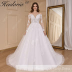HEULORIA elegant A line wedding dress off shoulder Sparkly Glitter lace bridal dress long sleeve Robe De Mariee Wedding Bride Dress long train AL-817