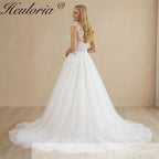 HEULORIA Ethereal Illusion V-Neck Floral Lace Wedding Dress - Shimmer Tulle A-Line Bridal Gown AL-1099