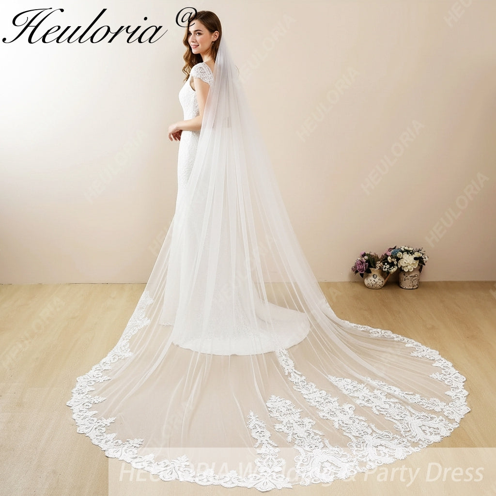 Cathedral Wedding Veil Lace bridal veil with Metal Comb Length 300cm width 300cm for Bride VL-131