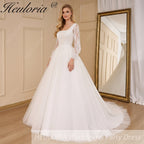 HEULORIA elegant A line wedding dress long sleeve Sparkly Glitter lace beading bride dress Robe De Mariee Wedding Bride Dress AL-820