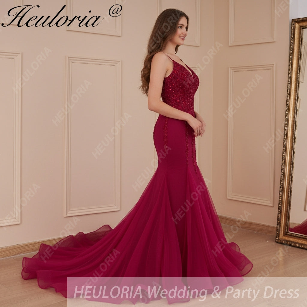 HEULORIA Sweetheart Lace Beading Mermaid Evening Dresses Long Formal Prom Dresses