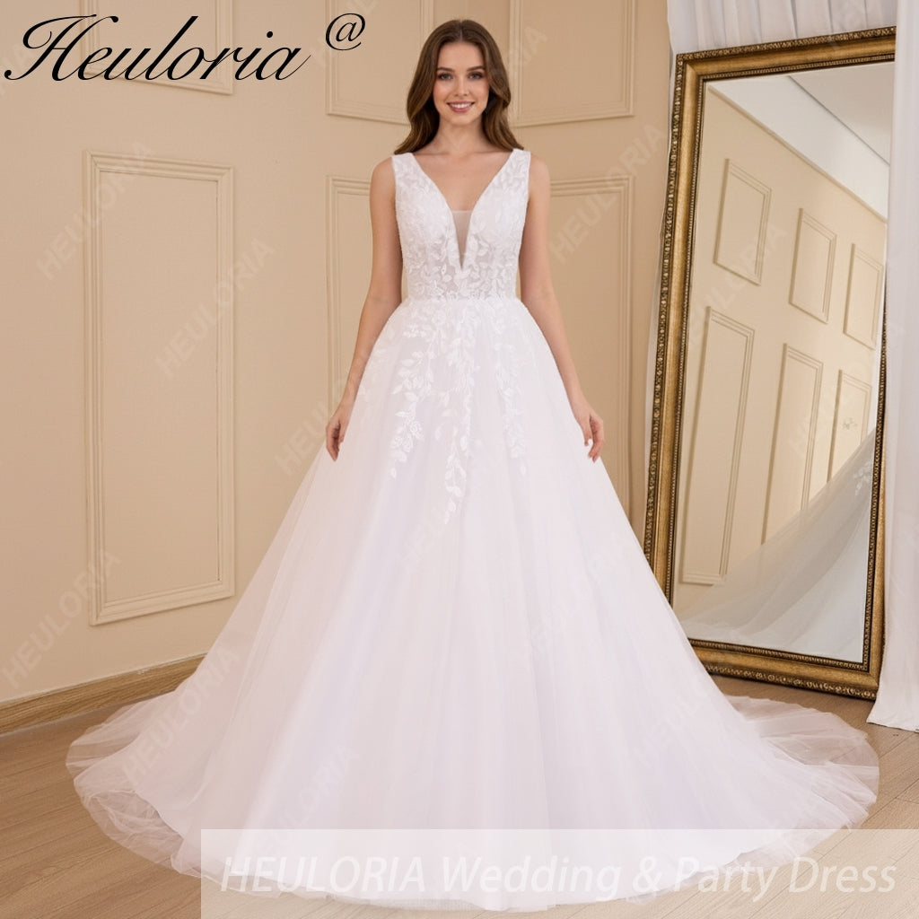 HEULORIA Elegant lace applique Boho Wedding Dress bride dress V neck plus size  A line Wedding Bride Gown AL-627A Main image