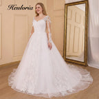 HEULORIA Elegant Sweetheart Neckline Wedding Dress plus size Illusion Lace Long Sleeves & Royal Train BA-827plus