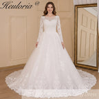 HEULORIA Princess Wedding Dress long sleeve lace beading robe de mariee Wedding Bridal Gown ball gown wedding dress plus size BA-617