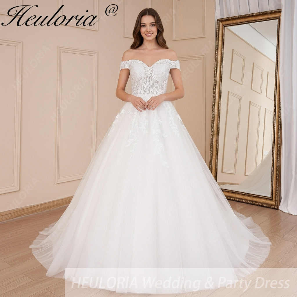 HEULORIA Elegant lace applique Boho Wedding Dress bride dress off shoulder plus size  A line Wedding Bride Gown AL-587 Main image
