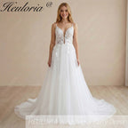HEULORIA  elegant A line wedding dress Spaghetti Strap lace applique bridal dress Robe De Mariee Wedding Bride Dress AL-1077