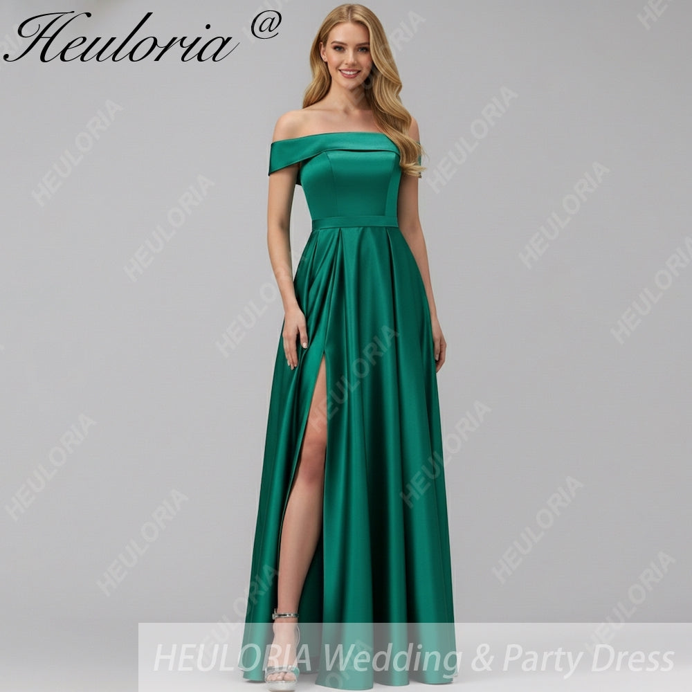 HEULORIA long evening dress off shoulder high slit satin party dress homecoming dress ED-21 Image principale du produit