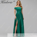HEULORIA long evening dress off shoulder high slit satin party dress homecoming dress ED-21
