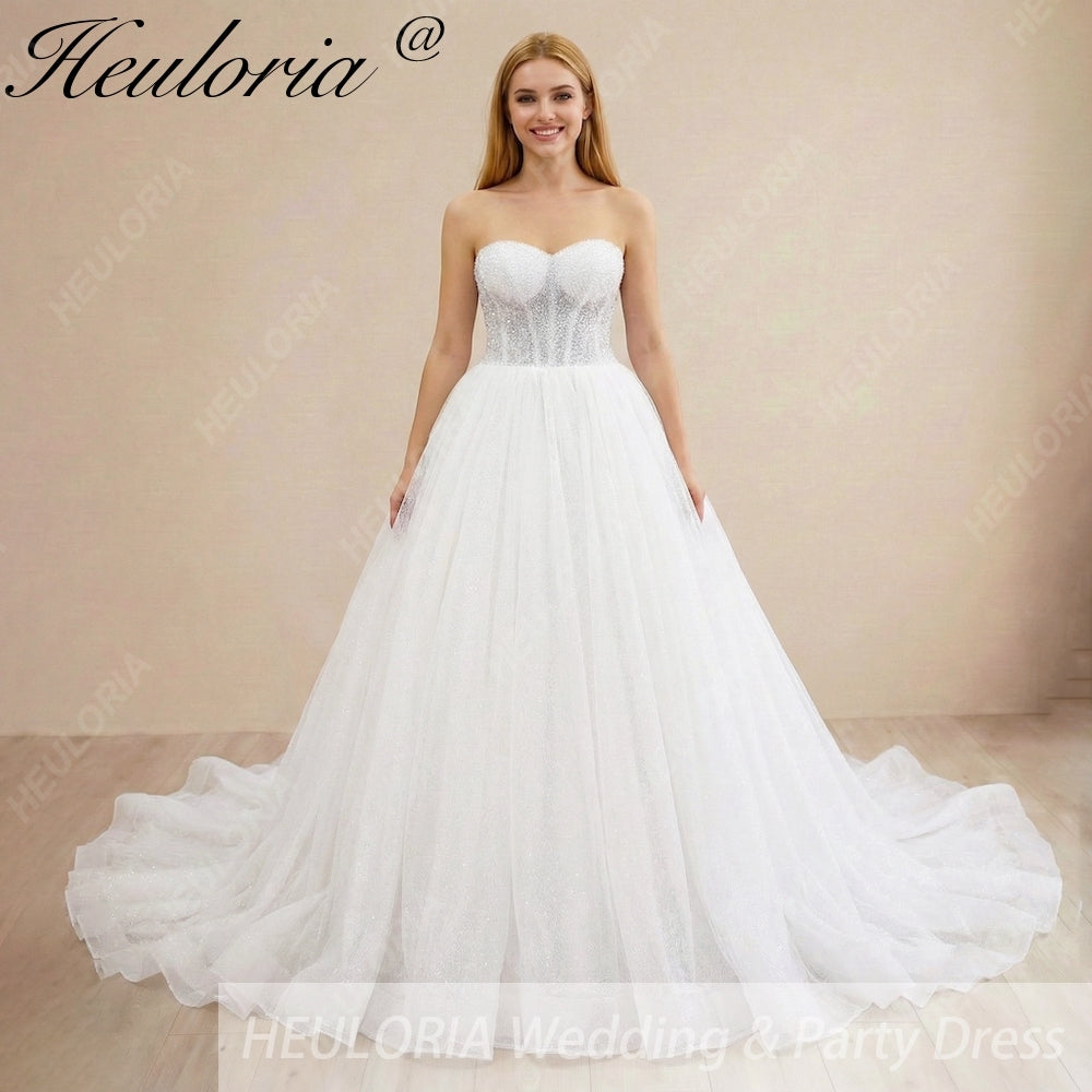 HEULORIA Glittering Sweetheart Corset Ball Gown wedding dress Sparkly Strapless Sequined Bridal Dress BA-1040 Image principale du produit