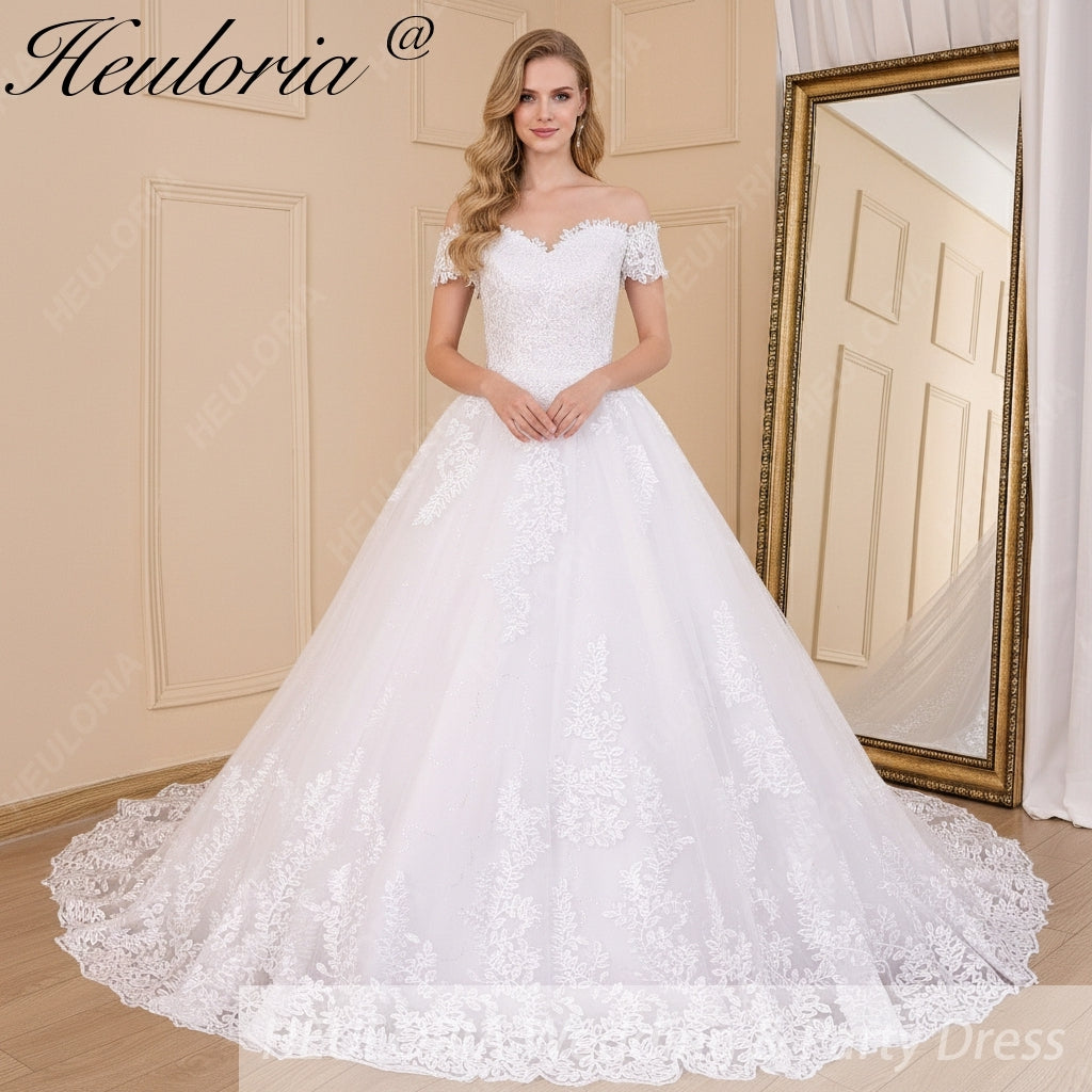 HEULORIA Princess Ball Gown Wedding Dress plus size off shoulder robe de mariee shinny sequined lace Wedding bride dress BA-603A Imagen secundaria del producto