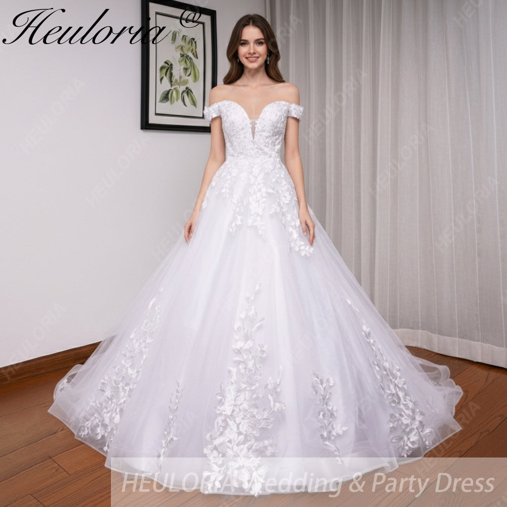 HEULORIA elegant off shoulder wedding dress lace Princess bridal dress Robe De Mariee Wedding Bride Dress BA-690 Imagen secundaria del producto