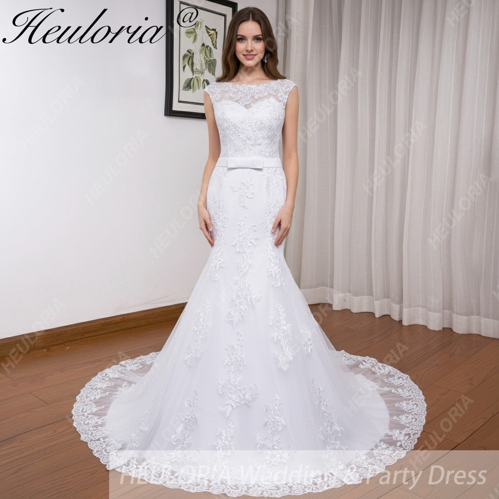 HEULORIA elegant Mermaid Wedding Dresses O neck lace applique Bride dres Robe de mariage customize ME-619