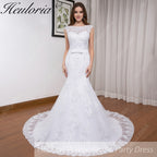 HEULORIA elegant Mermaid Wedding Dresses O neck lace applique Bride dres Robe de mariage customize ME-619