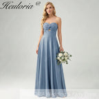 HEULORIA Strapless Twisted Knot Cut-Out Satin A-Line Floor-Length Bridesmaid & Evening Gown ED-265