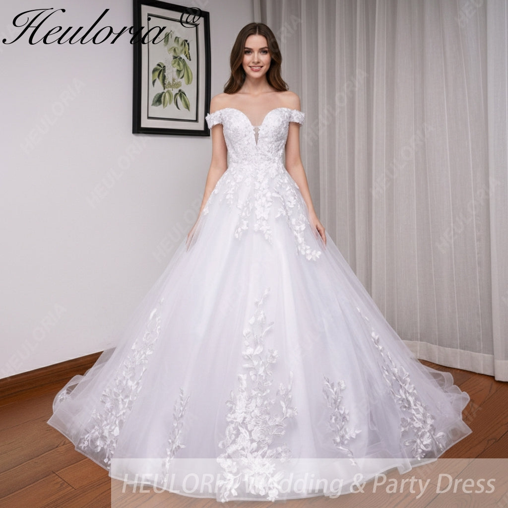 HEULORIA elegant off shoulder wedding dress lace Princess bridal dress Robe De Mariee Wedding Bride Dress BA-690