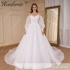 HEULORIA elegant A line wedding dress long sleeve off shoulder organza bride dress Robe De Mariee Wedding Bride Dress long train AL-821