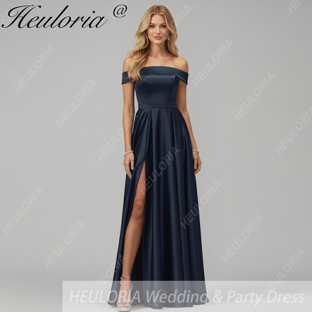 HEULORIA long evening dress off shoulder high slit satin party dress homecoming dress ED-21