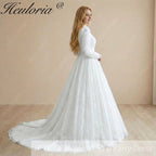 HEULORIA Victorian-Inspired High Neck Lace Wedding Dress with Elegant Puff Sleeves & Chapel Train muslim wedding dress  BA-1204
