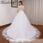 HEULORIA  Elegant lace applique ball gown princess Wedding Dress V neck plus size shinny skirt bridal dress robe de mariee BA-642