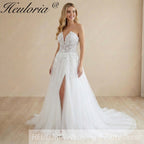 Heuloria Romantic Lace A-Line Wedding Dress: Plunging Sweetheart Neckline & High Slit Skirt AL-1034