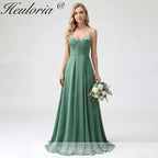 HEULORIA Eucalyptus Green Satin Sweetheart Spaghetti Strap Gown - Lace-up A-Line Formal Dress ED-263