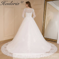 HEULORIA Princess Ball Gown Wedding Dress long sleeve bride dress O neck plus size robe de mariee Lace beading Bridal Gown BA-641