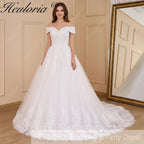 HEULORIA Ball-Gown/Princess Off the Shoulder Court Train Tulle Lace Wedding Dress With Sequins Beading BA-655A