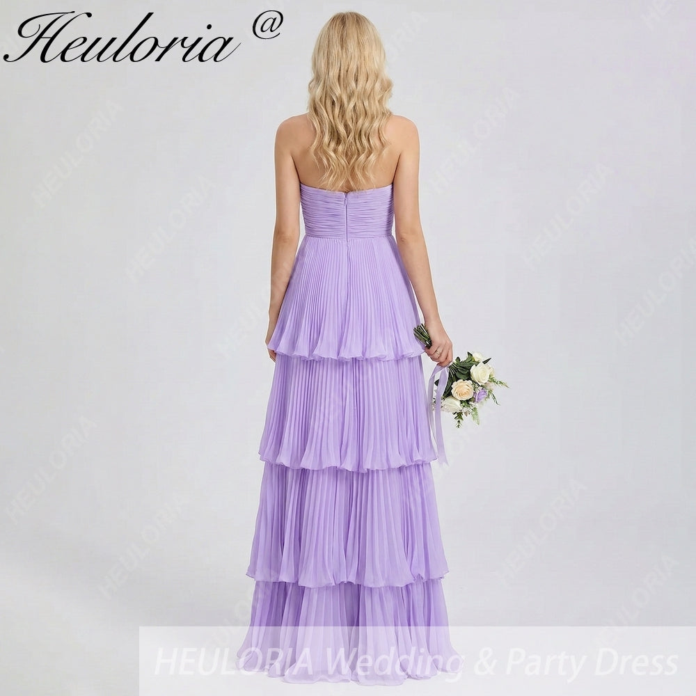 HEULORIA Strapless Tiered Pleated Chiffon Maxi Dress - Elegant Sleeveless Evening Gown ED-241