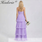HEULORIA Strapless Tiered Pleated Chiffon Maxi Dress - Elegant Sleeveless Evening Gown ED-241