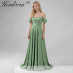 HEULORIA Elegant Off-The-Shoulder Pleated Satin Gown - Sweetheart Neckline A-Line Formal Evening Dress ED-232